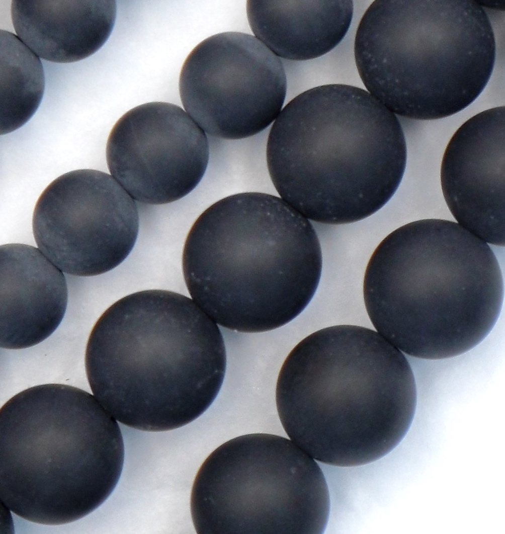Black Agate Frosted Round Beads