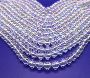 Clear Aurora Crystal (Electroplated) Round Beads 10 mm