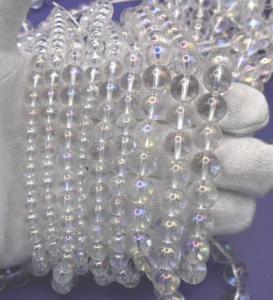 Clear Aurora Crystal (Electroplated) Round Beads 8 mm