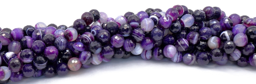 Purple Agate with White Vein Faceted Round Beads 6 mm