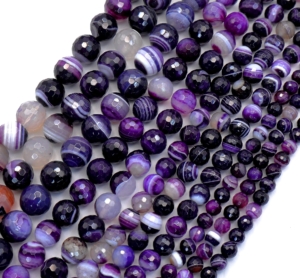 Purple Agate with White Vein Faceted Round Beads 8 mm
