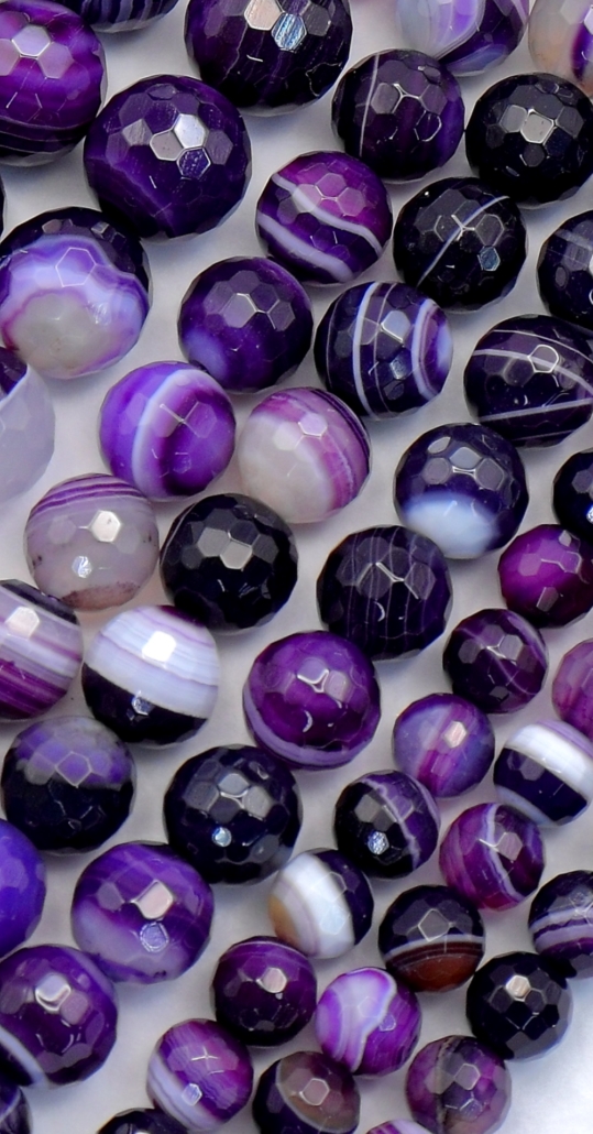 Purple Agate with White Vein Faceted Round Beads 14 mm