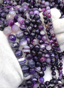 Purple Agate with White Vein Faceted Round Beads 10 mm