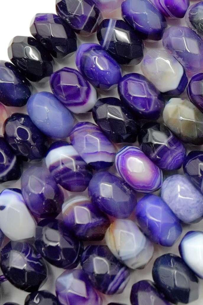 Purple Agate with Vein Faceted Rondells 8 mm