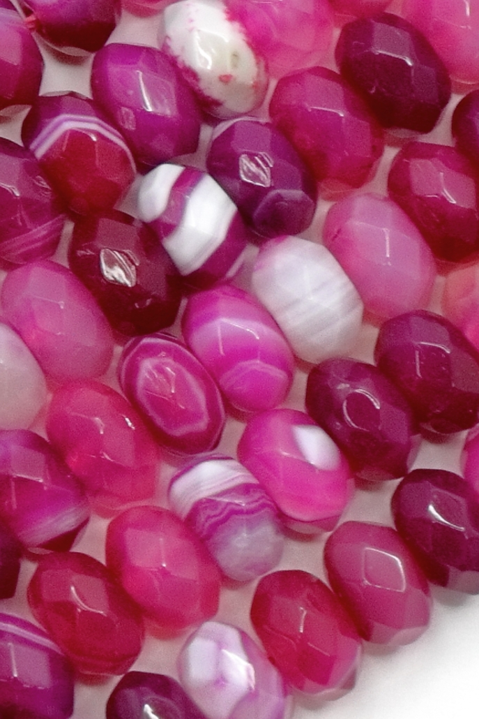 Pink Agate with Vein Faceted Rondells 8 mm
